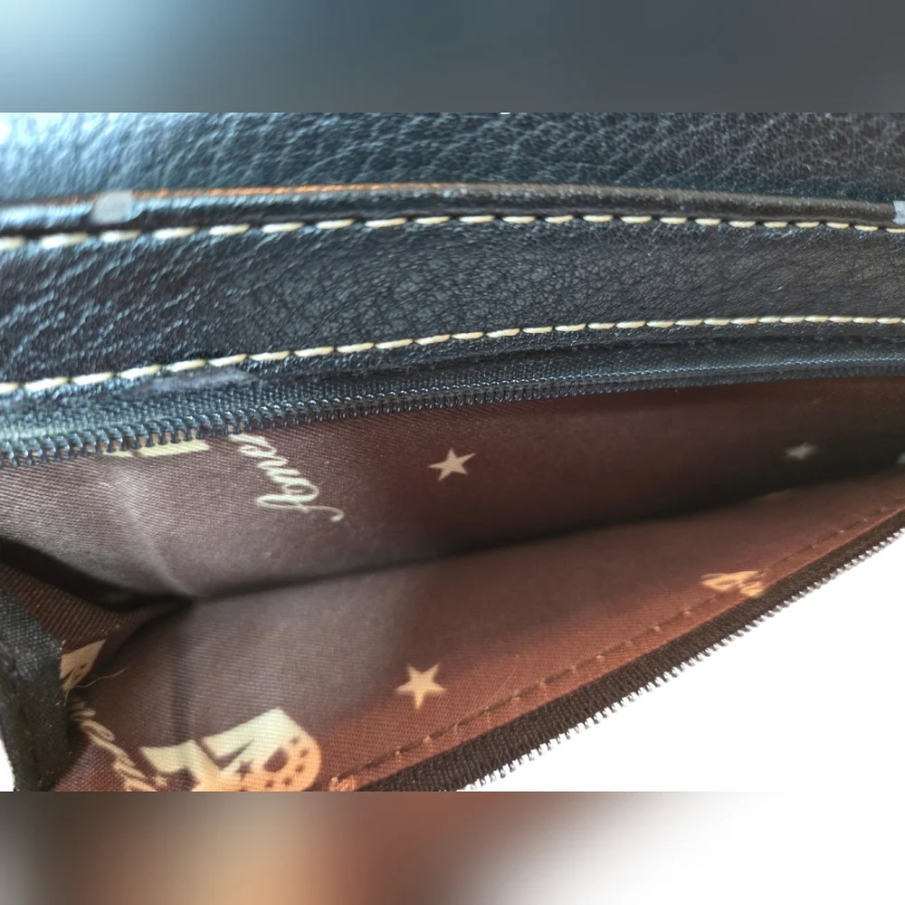 American Bling Western Black Faux Leather Wallet Turquoise Concho‎ Embellishment